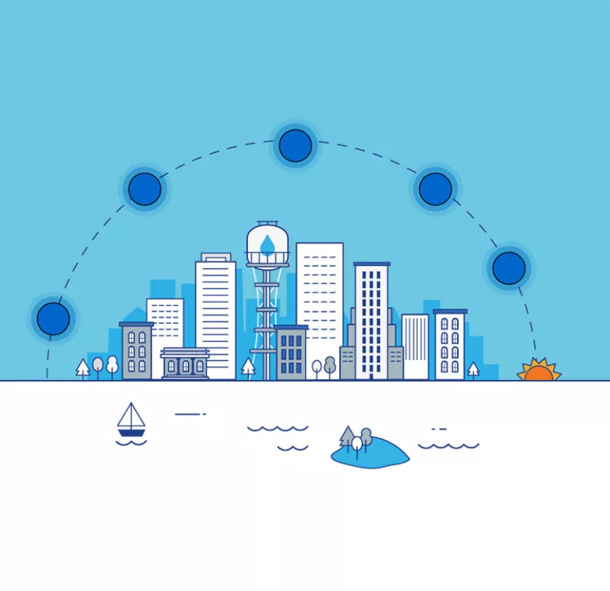 Ilustración representando la ciudad y la noche